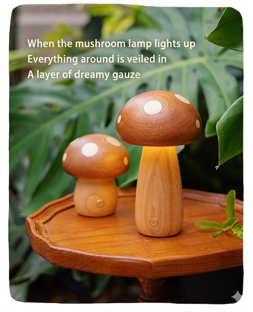 Solid Wood Mushroom Night Light for Nursery & Kids Room
