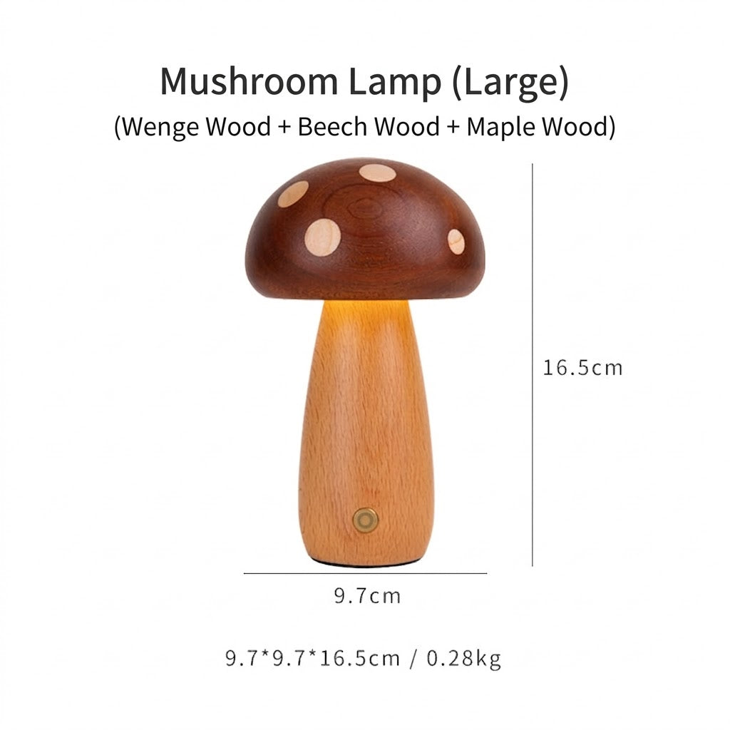 Solid Wood Mushroom Night Light for Nursery & Kids Room