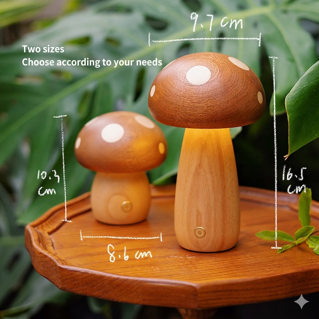 Solid Wood Mushroom Night Light for Nursery & Kids Room