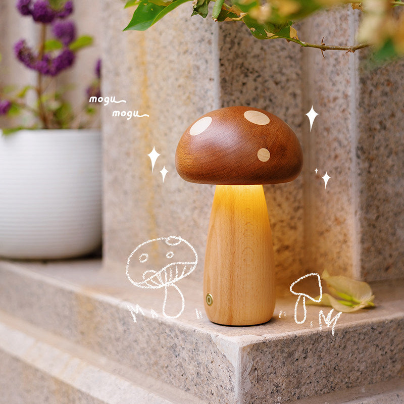 Solid Wood Mushroom Night Light for Nursery & Kids Room
